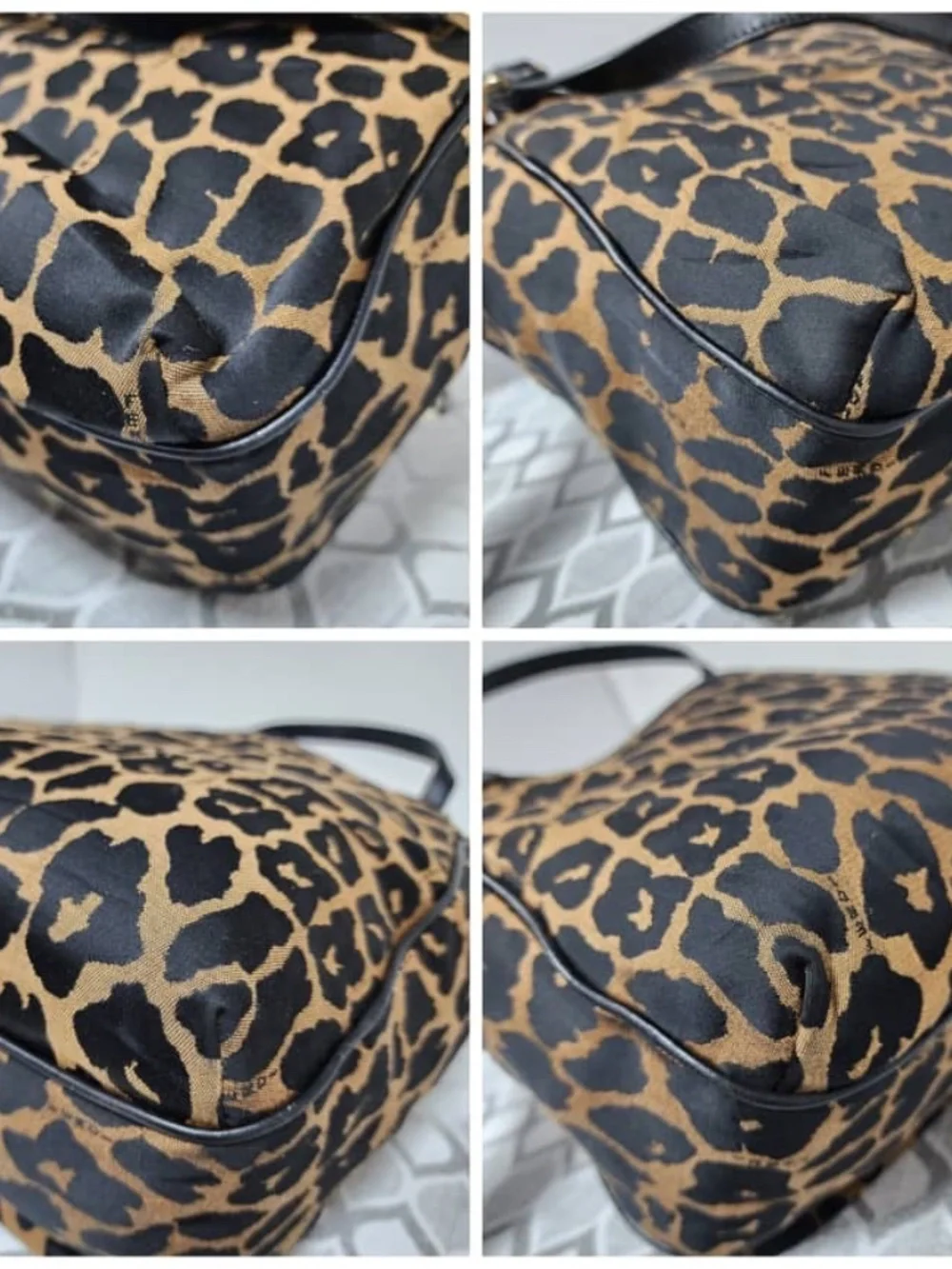 Authentic Fendi Leopard Print Canvas Shoulder Bag Brown/Black